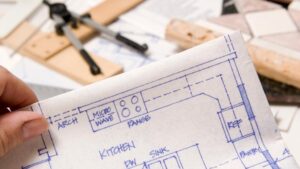 A kitchen remodeling blueprint used for a remodeling permit requirements in Bellevue, WA